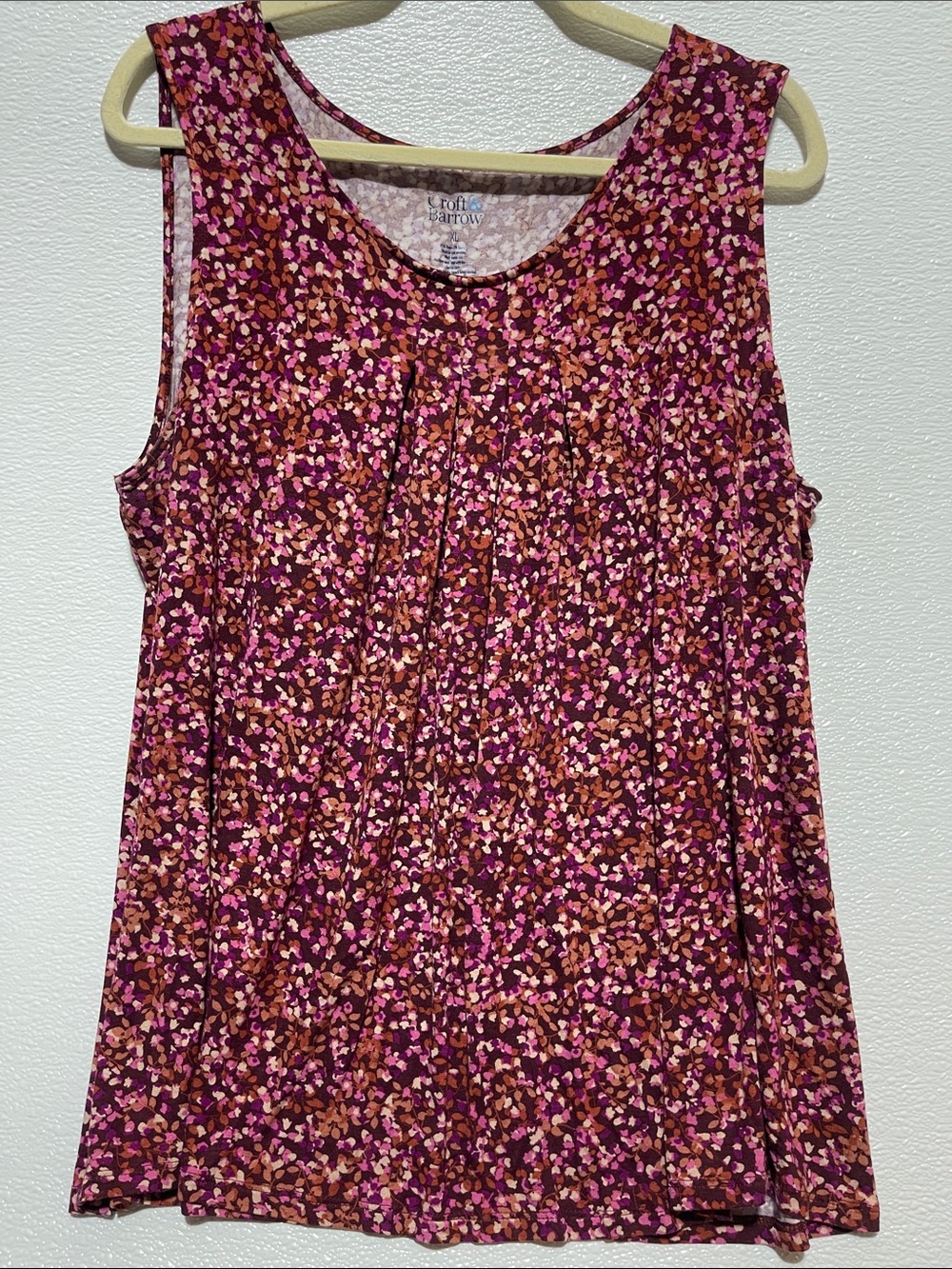 croft & barrow Plum and Pink Floral Pleated Tank